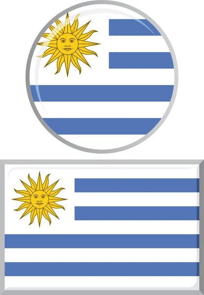 Bandera redonda y cuadrada uruguaya. Ilustración vectorial . — Archivo Imágenes Vectoriales