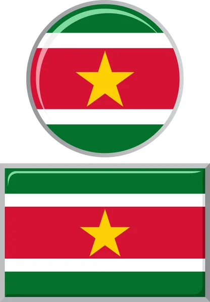 Bandera surinamesa redonda y cuadrada. Ilustración vectorial . — Archivo Imágenes Vectoriales