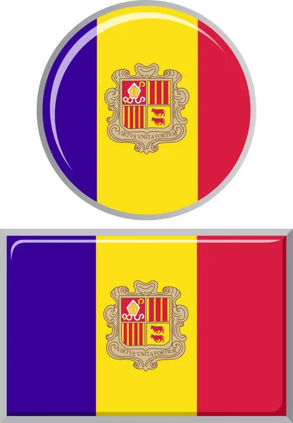 Bandeira de ícone redondo e quadrado de Andorra. Ilustração vetorial . — Vetor de Stock