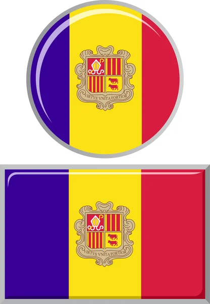 Bandera redonda y cuadrada andorrana. Ilustración vectorial . — Archivo Imágenes Vectoriales