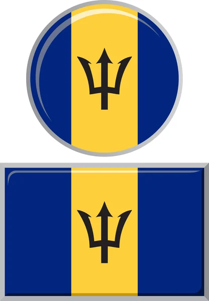 Barbados bandiera icona rotonda e quadrata. Illustrazione vettoriale . — Vettoriale Stock