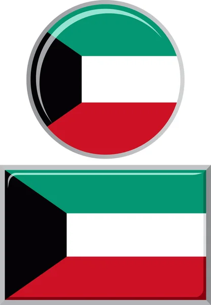 Kuwait ronda y cuadrada bandera icono. Ilustración vectorial . — Vector de stock