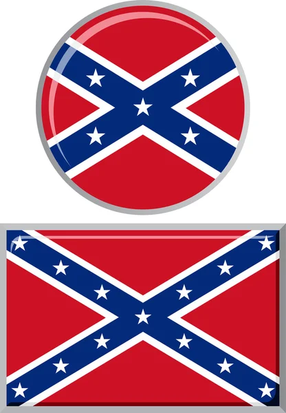 Bandera redonda y cuadrada de los Estados Confederados de América. Ilustración vectorial . — Archivo Imágenes Vectoriales