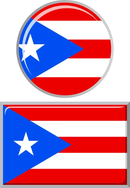 Bandera redonda y cuadrada de Puerto Rico. Ilustración vectorial . — Vector de stock