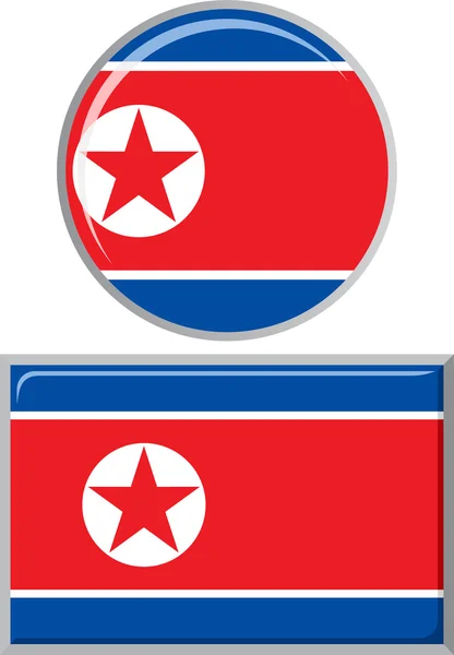Corée du Nord rond et carré drapeau icône. Illustration vectorielle . — Image vectorielle