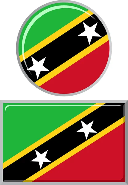 Saint Kitts och Nevis runda, fyrkantiga ikonen flagga. Vektor illustration. — Stock vektor