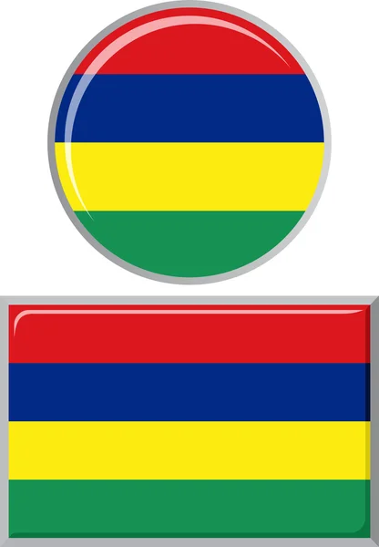 Isla Mauricio bandera redonda y cuadrada icono. Ilustración vectorial . — Vector de stock