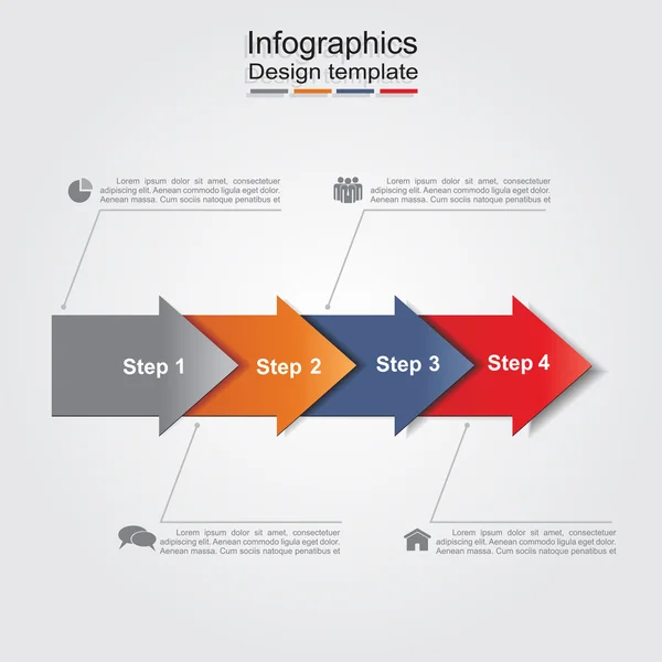 Modelo de relatório infográfico com setas e ícones. Vetor — Vetor de Stock