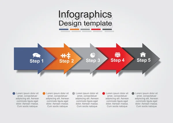 Infografische Berichtsvorlage mit Pfeilen und Symbolen. Vektor — Stockvektor