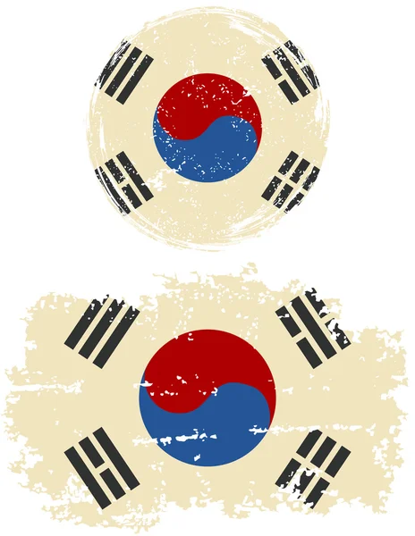 Bandeiras de grunge redondas e quadradas sul-coreanas. Ilustração vetorial . —  Vetores de Stock