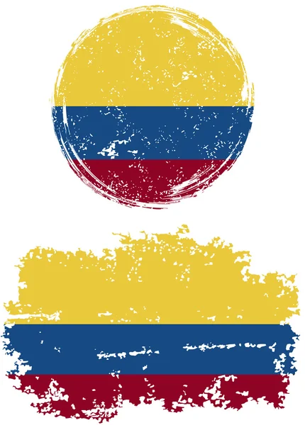 Banderas grunge redondas y cuadradas colombianas. Ilustración vectorial . — Archivo Imágenes Vectoriales