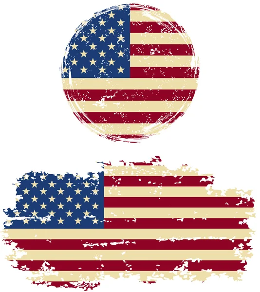 Amerikan yuvarlak ve kare grunge bayrakları. Vektör çizim. — Stok Vektör