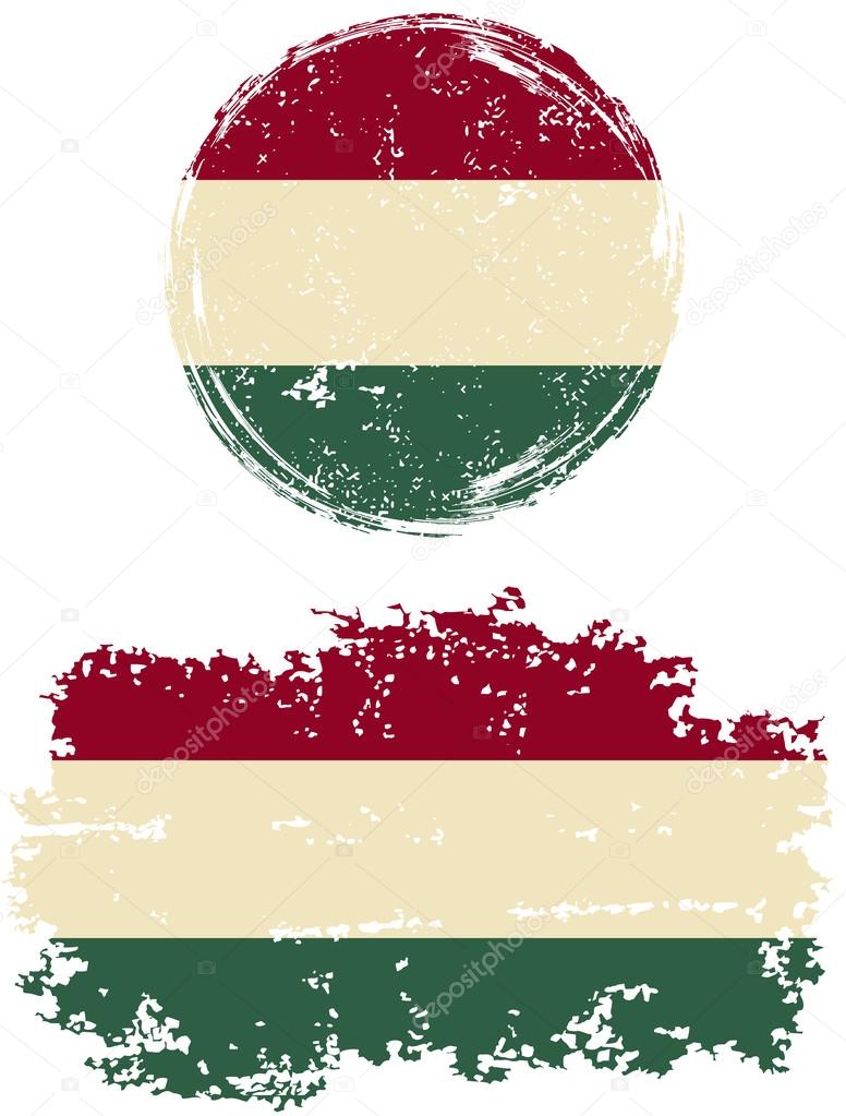 Hungarian round and square grunge flags. Vector illustration.