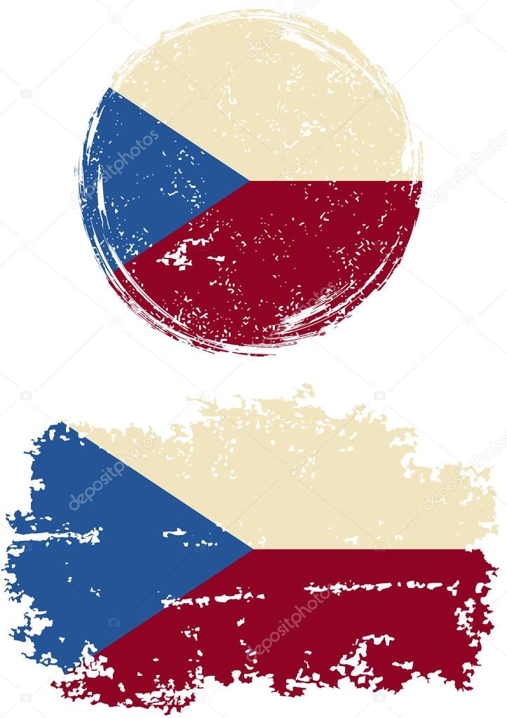 Czech round and square grunge flags. Vector illustration.