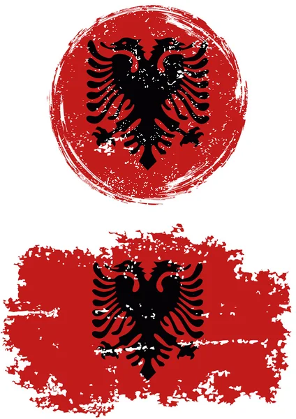 Albanese ronde en vierkante grunge vlaggen. Vectorillustratie. — Stockvector