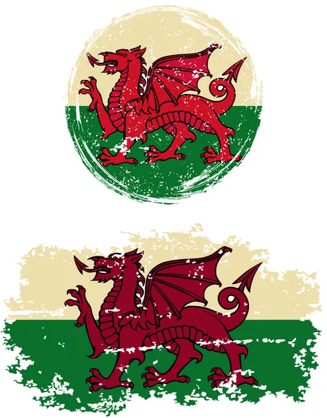 Валлійська круглі і квадратні гранж прапори. Векторні ілюстрації. — стоковий вектор