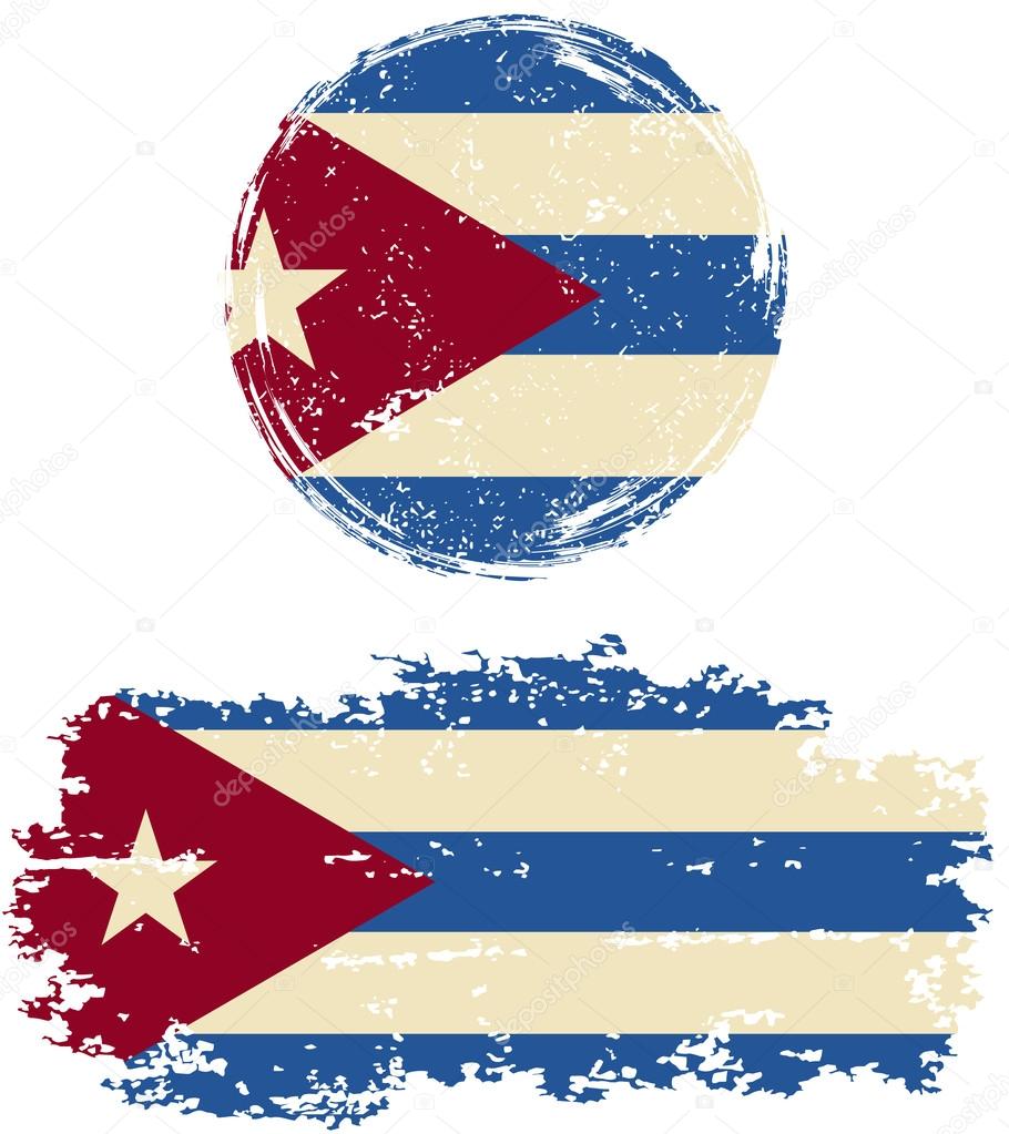 Cuban round and square grunge flags. Vector illustration.