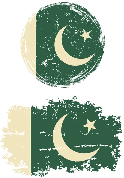 Pakistani round and square grunge flags. Vector illustration. — Stockový vektor