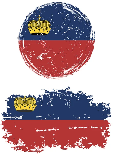 Banderas grunge redondas y cuadradas de Liechtenstein. Ilustración vectorial . — Archivo Imágenes Vectoriales