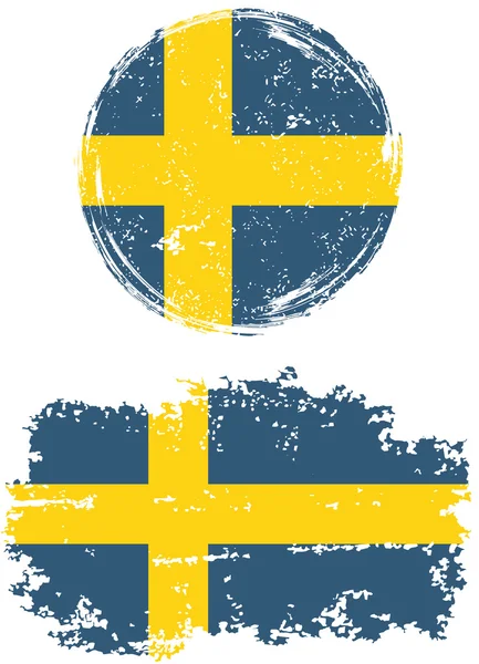 Swedish round and square grunge flags. Vector illustration. — Stock Vector