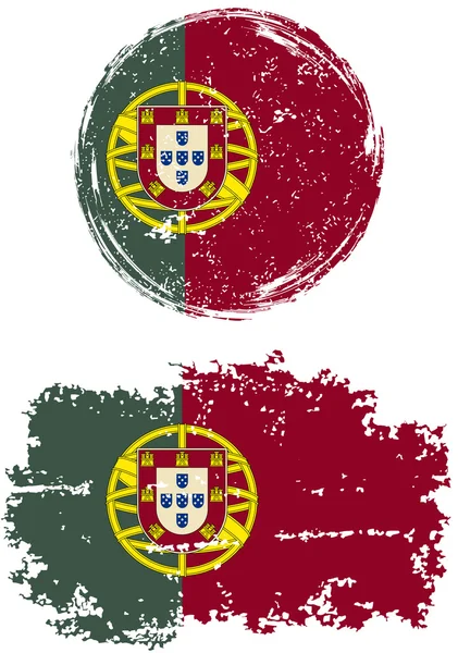 Portugiesische runde und quadratische Grunge-Flaggen. Vektorillustration. — Stockvektor