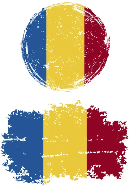 Romanian round and square grunge flags. Vector illustration. — Stockvector