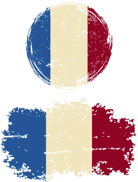 French round and square grunge flags. Vector illustration. — Stock Vector