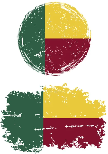 Бенин круглый и квадратный гранж флаги. Векторная иллюстрация . — стоковый вектор