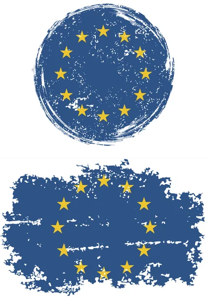 Europäische Union runde und quadratische Grunge-Fahnen. Vektorillustration. — Stockvektor