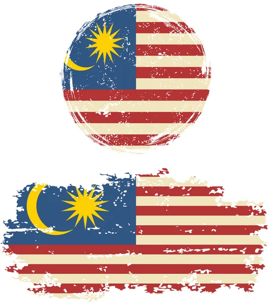 Malaysian round and square grunge flags. Vector illustration. — Stock vektor