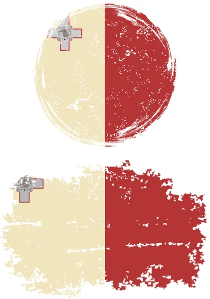 Maltese round and square grunge flags. Vector illustration. — 스톡 벡터