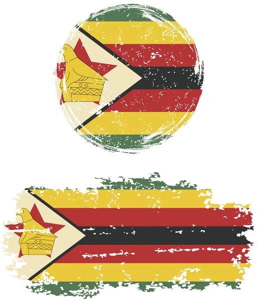 Zimbabwean round and square grunge flags. Vector illustration. — Stock Vector