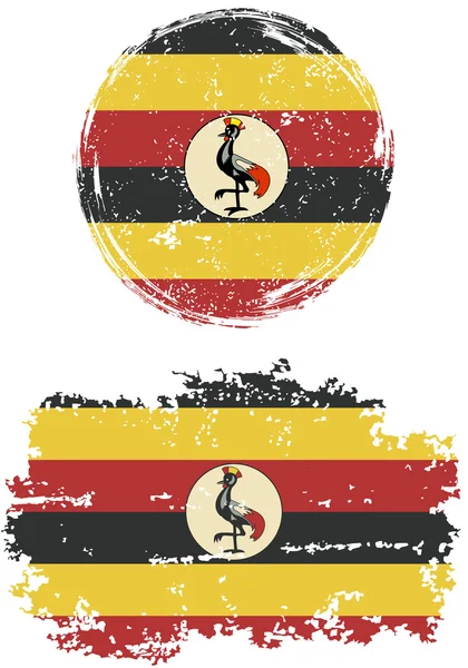 Ugandan round and square grunge flags. Vector illustration. — Stock Vector