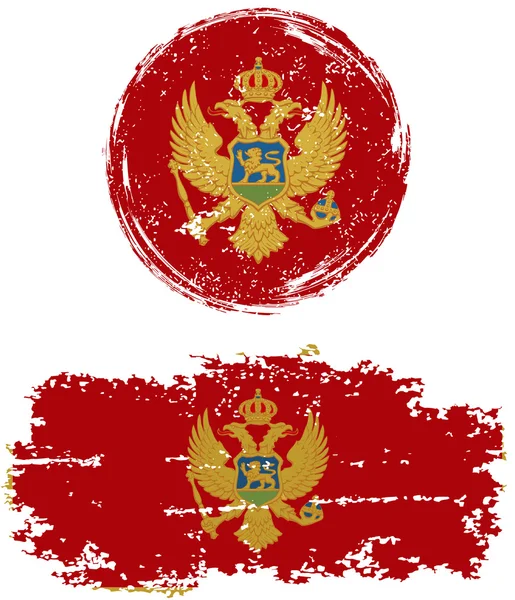 Montenegrin round and square grunge flags. Vector illustration. — Stok Vektör