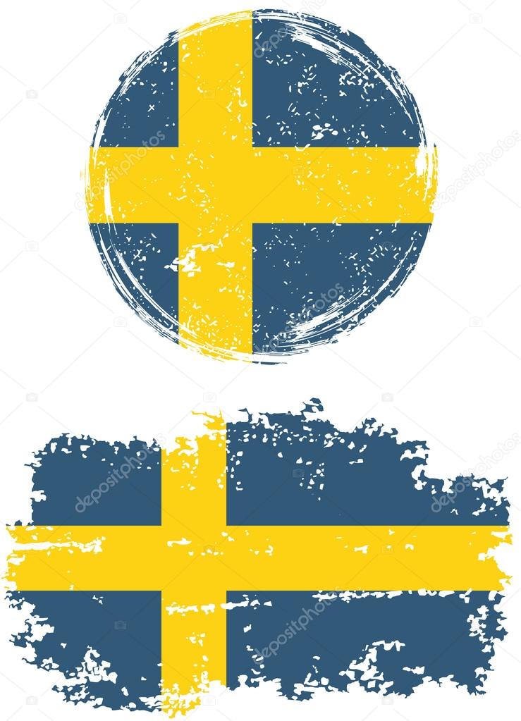 Swedish round and square grunge flags. Vector illustration.