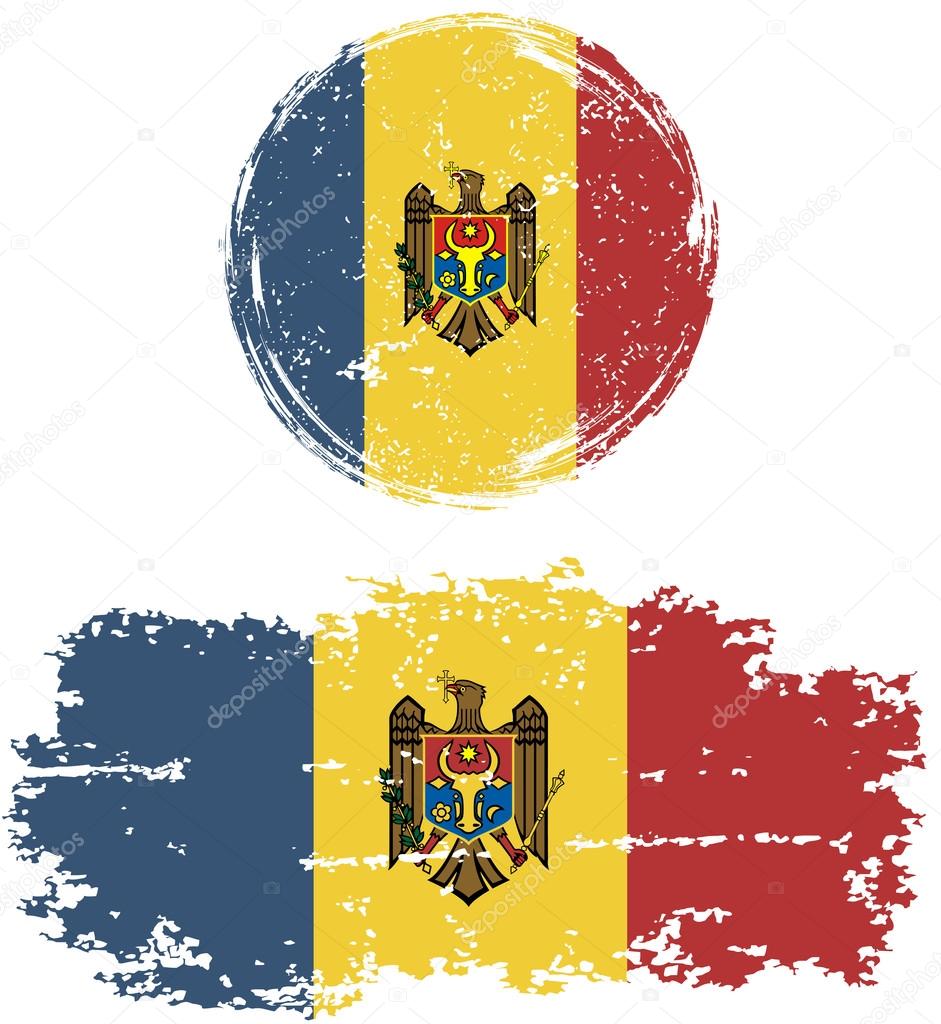 Moldovan round and square grunge flags. Vector illustration.
