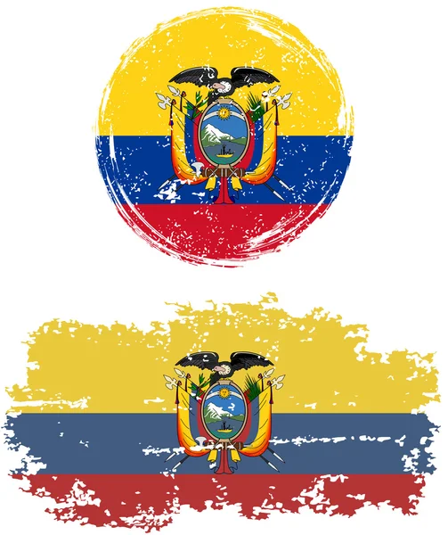 Ecuadorianische runde und quadratische Grunge-Fahnen. Vektorillustration. — Stockvektor