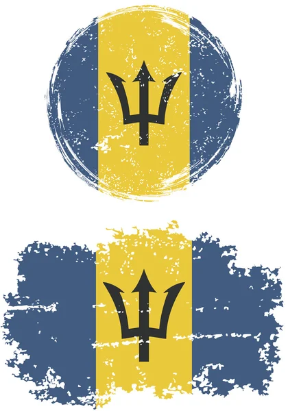 Barbados round and square grunge flags. Vector illustration. — Stock Vector