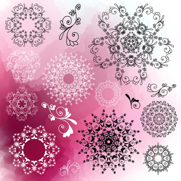 Set of mandalas on watercolor background — Stock Vector