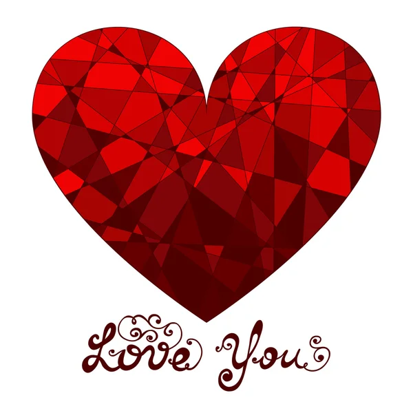 Векторное геометрическое мозаичное сердце. Love you card — стоковый вектор