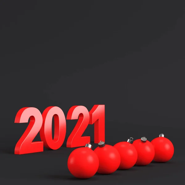 Merah 2021 Angka Pada Latar Belakang Gelap Render — Stok Foto