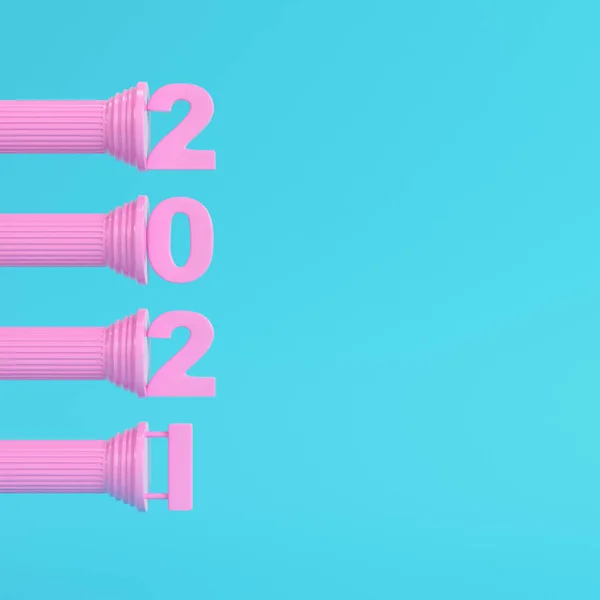 Pink 2021 Figures Ancient Column Bright Blue Background Pastel Colors — Stock Photo, Image