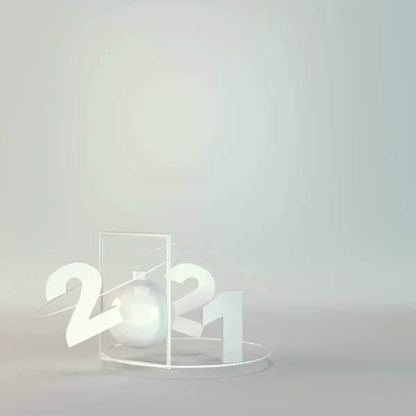 2021 Figure Con Palla Natale Cornice Astratta Sfondo Blu Brillante — Foto Stock