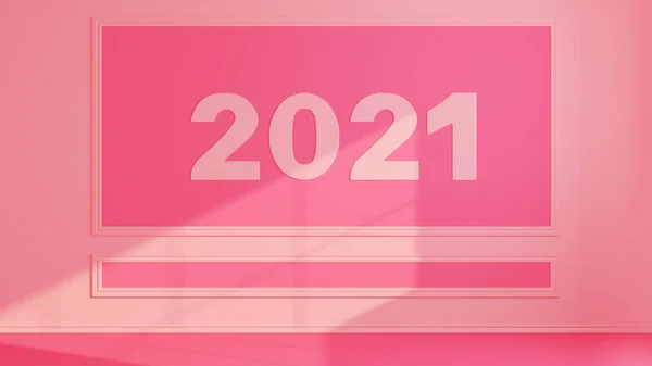 Rózsaszín Szoba 2021 Számjeggyel Minimalizmus Renderelés — Stock Fotó