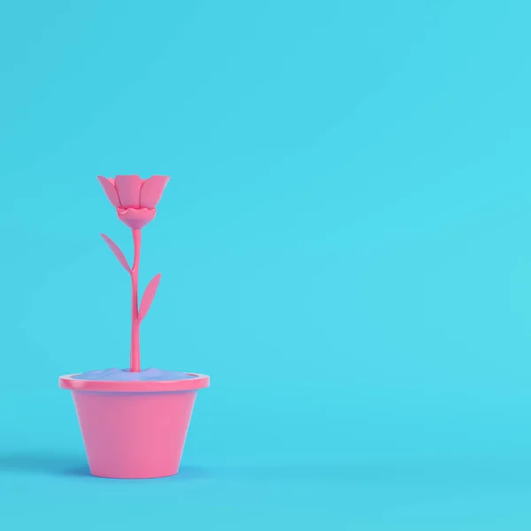 パステルカラーの明るい青の背景にポットにピンクの花 最小限の概念 3Dレンダリング — ストック写真