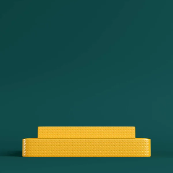 Pedestal Amarelo Com Fundo Verde Escuro Conceito Minimalismo Renderização — Fotografia de Stock