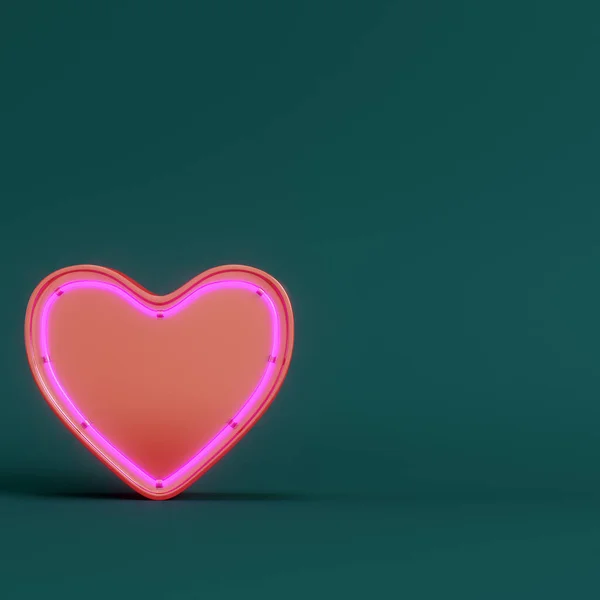 Forma Cuore Astratta Rossa Con Bagliore Neon Sfondo Verde Scuro — Foto Stock