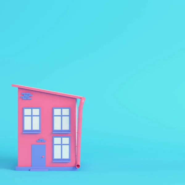 Roze Cartoon Stijl Huis Een Heldere Blauwe Achtergrond Pastelkleuren Minimalisme — Stockfoto