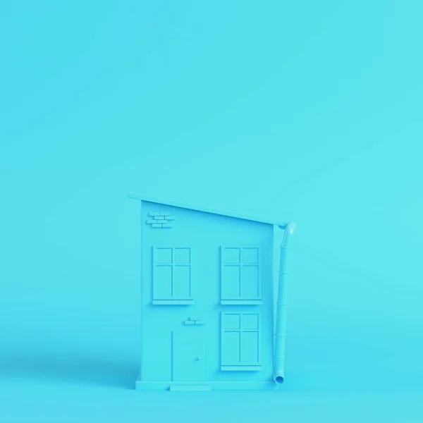 Мультяшний Стилізований Будинок Яскраво Синьому Фоні Пастельних Тонах Концепція Мінімалізму — стокове фото