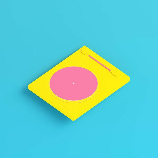 Gele Draaitafel Helderblauwe Achtergrond Pastelkleuren Minimalisme Concept Renderen — Stockfoto
